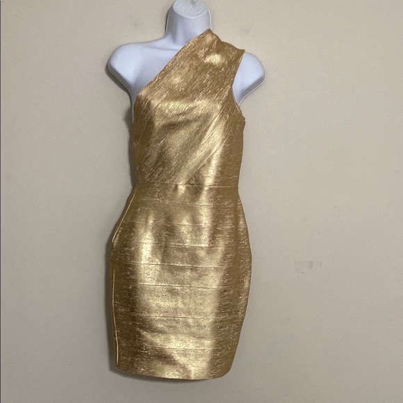 Bella Barnett Lika Elegant Gold One-Shoulder Dress bodycon women L event luxury - Picture 2 of 14